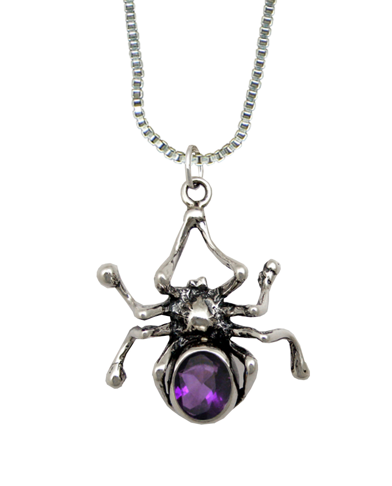 Sterling Silver Fancy Spider Pendant With Amethyst